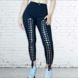 Corset lace up high waisted jegging pants
